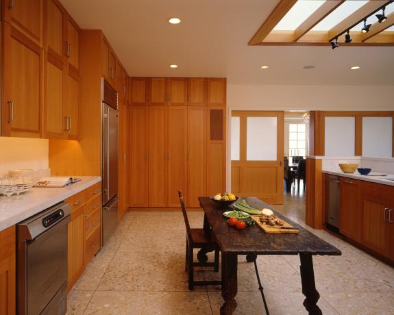 Photo looking through new doors to existing kitchen