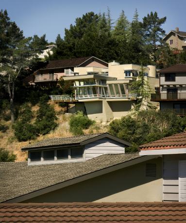 Photo of east-facing rear of the house, overlooking the San Francisco Bay
