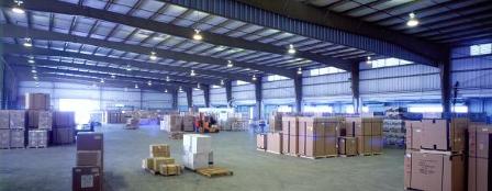 Interior photo of expansive warehouse space