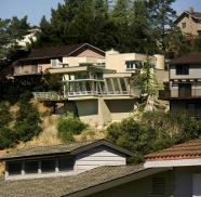 Photo of east-facing rear of the house, overlooking the San Francisco Bay